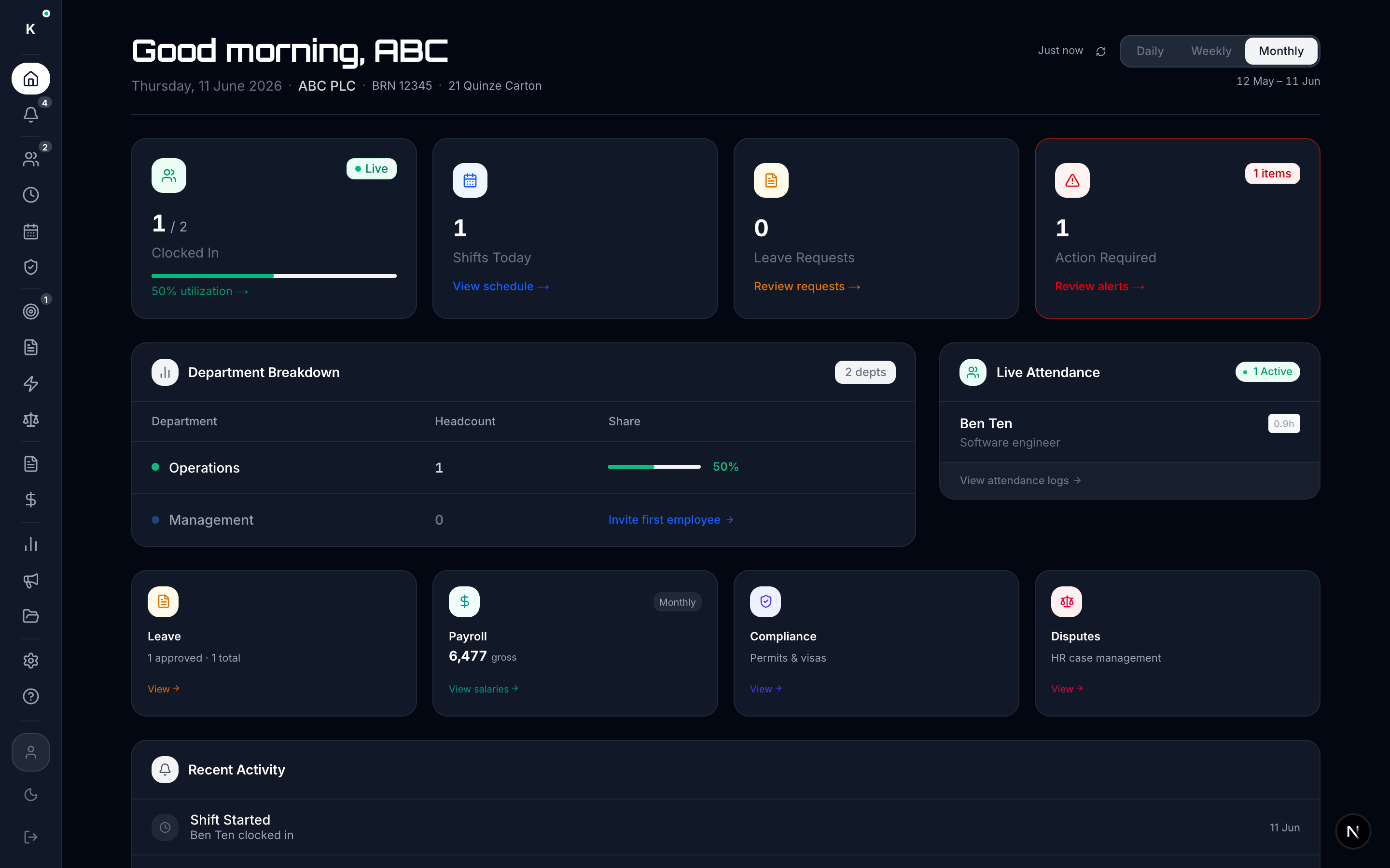 Kiruko HR web dashboard